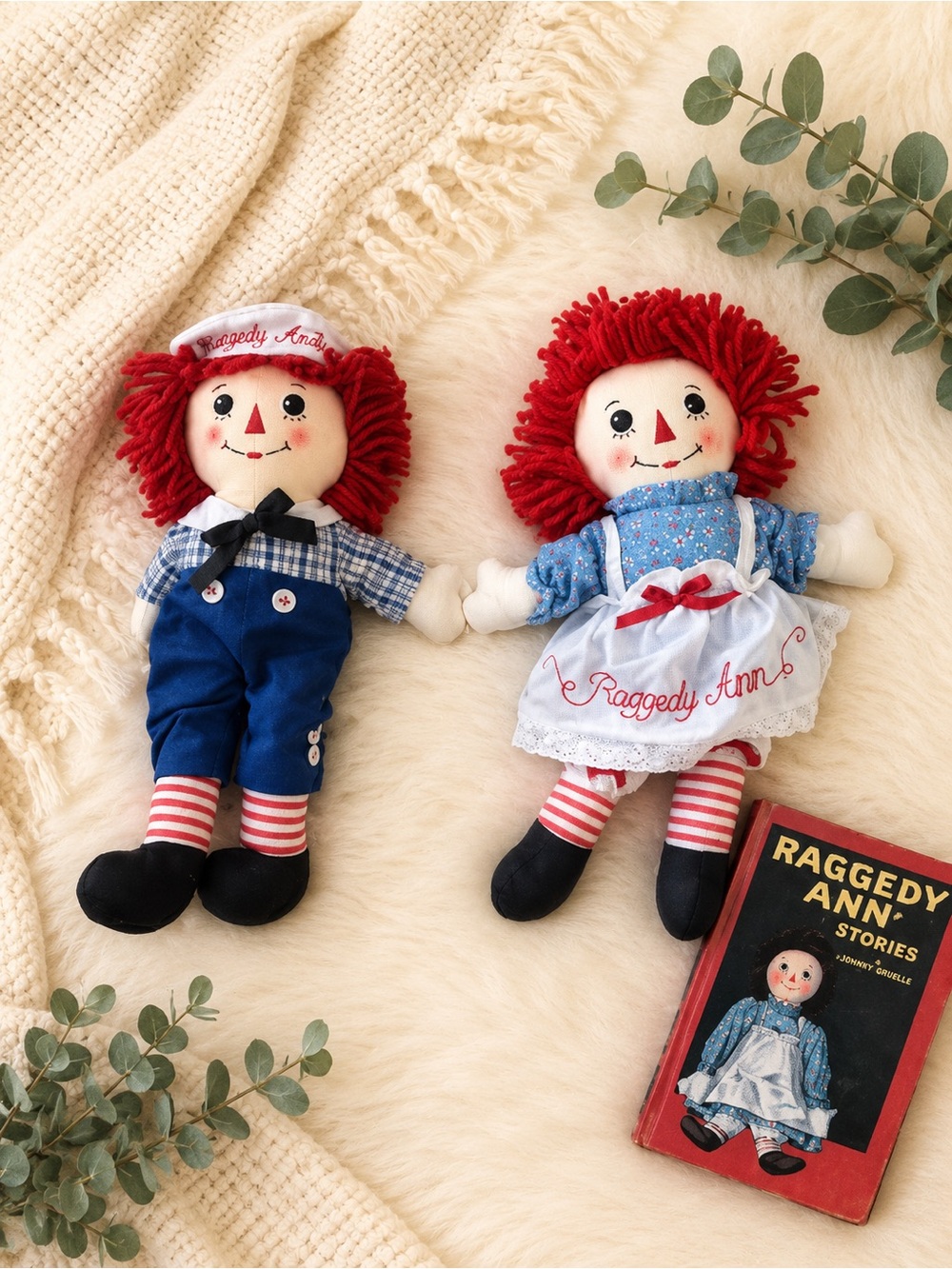 16 Inch Raggedy Ann and Andy Dolls - Book Included